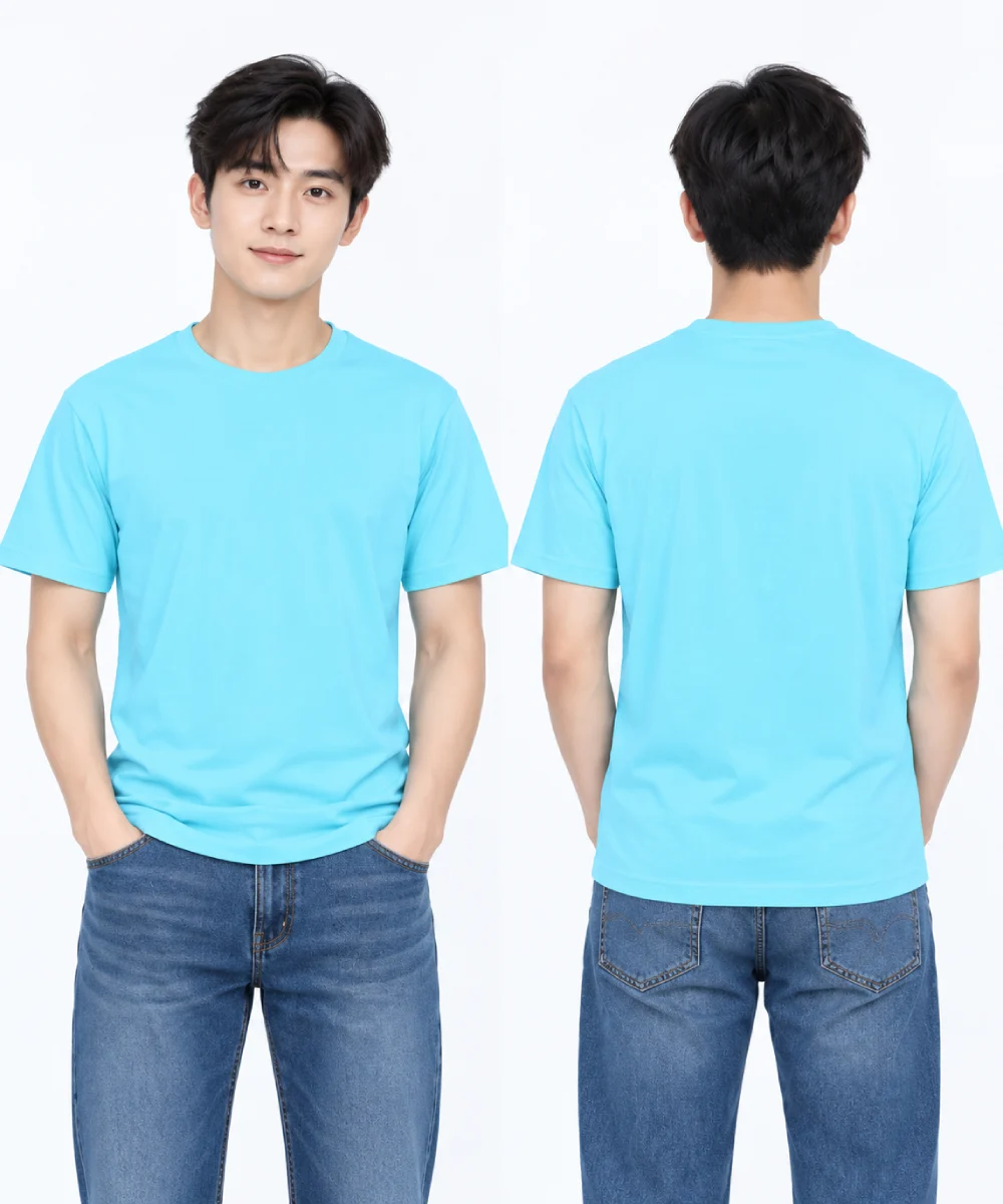 Áo thun đồng phục may sẵn màu xanh cyan pastel