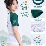 Áo thun du lịch màu trắng phối xanh lá đơn giản