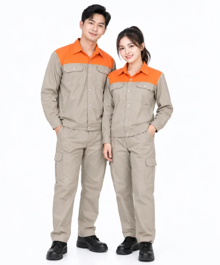Đồng phục bảo hộ may sẵn màu be phối cam