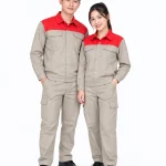 Đồng phục bảo hộ may sẵn màu be phối đỏ