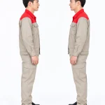 Đồng phục bảo hộ may sẵn màu be phối đỏ