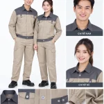 Đồng phục bảo hộ may sẵn màu be phối xám