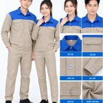 Đồng phục bảo hộ may sẵn màu be phối xanh dương