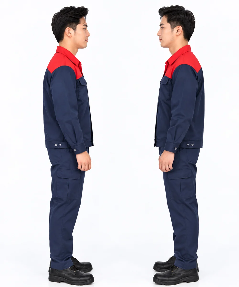 Đồng phục bảo hộ may sẵn màu xanh đen phối đỏ