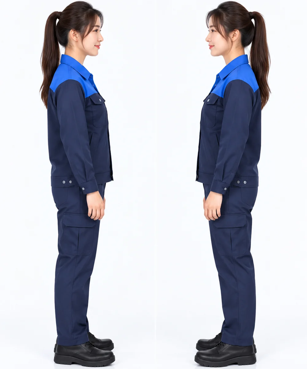 Đồng phục bảo hộ may sẵn màu xanh đen phối xanh dương