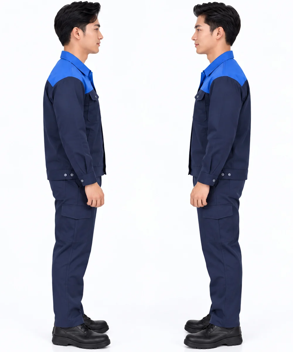 Đồng phục bảo hộ may sẵn màu xanh đen phối xanh dương