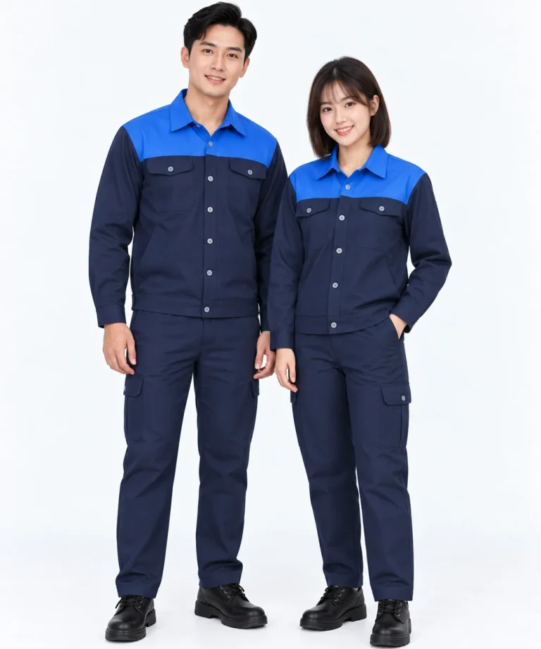 Đồng phục bảo hộ may sẵn màu xanh đen phối xanh dương