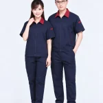 Đồng phục bảo hộ ngắn tay màu xanh đen phối đỏ