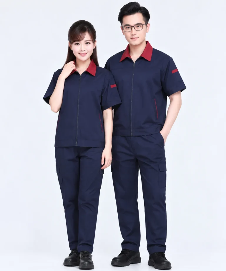 Đồng phục bảo hộ ngắn tay màu xanh đen phối đỏ