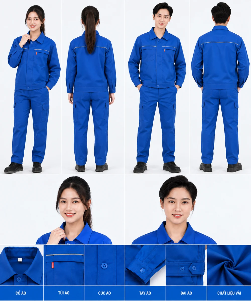 Đồng phục công nhân dài tay màu xanh YA
