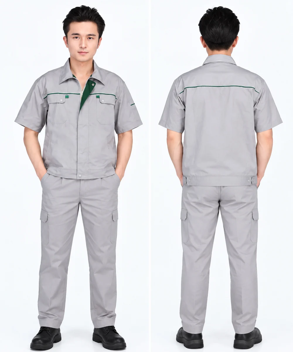 Đồng phục công nhân ghi xám phối xanh lá
