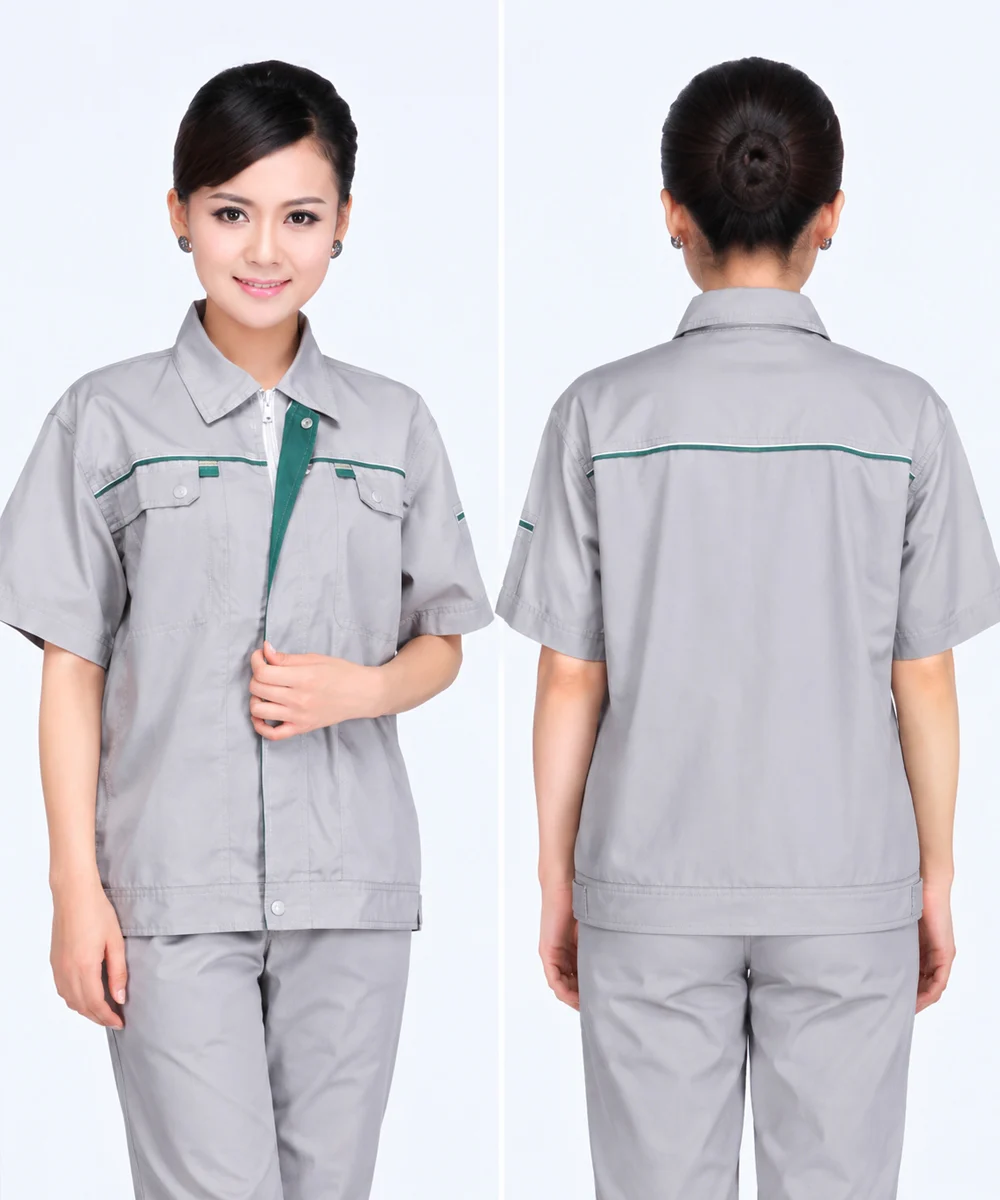 Đồng phục công nhân ghi xám phối xanh lá