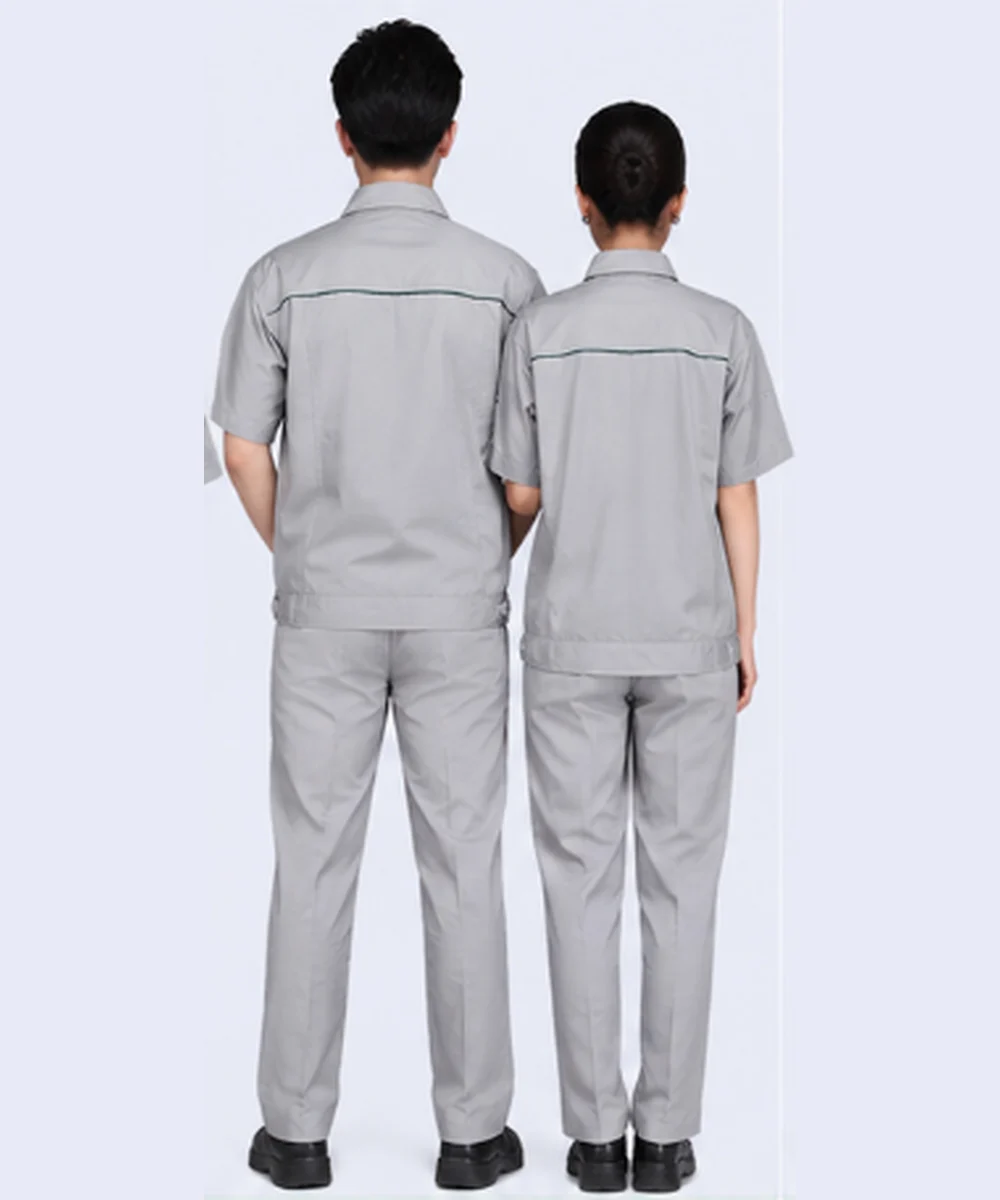 Đồng phục công nhân ghi xám phối xanh lá