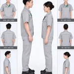 Đồng phục công nhân ghi xám phối xanh lá
