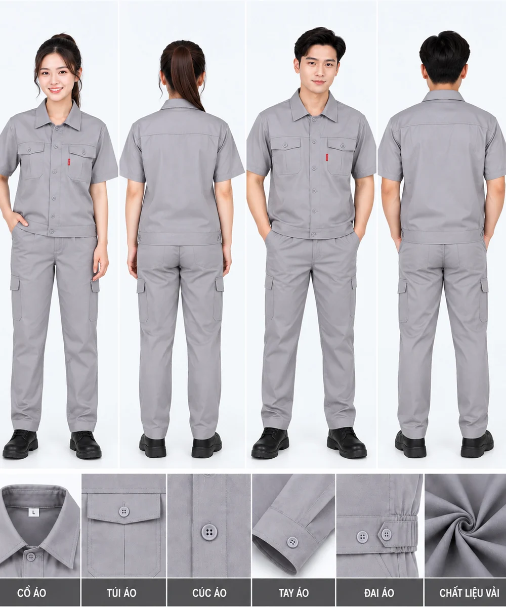 Đồng phục công nhân ngắn tay màu xám