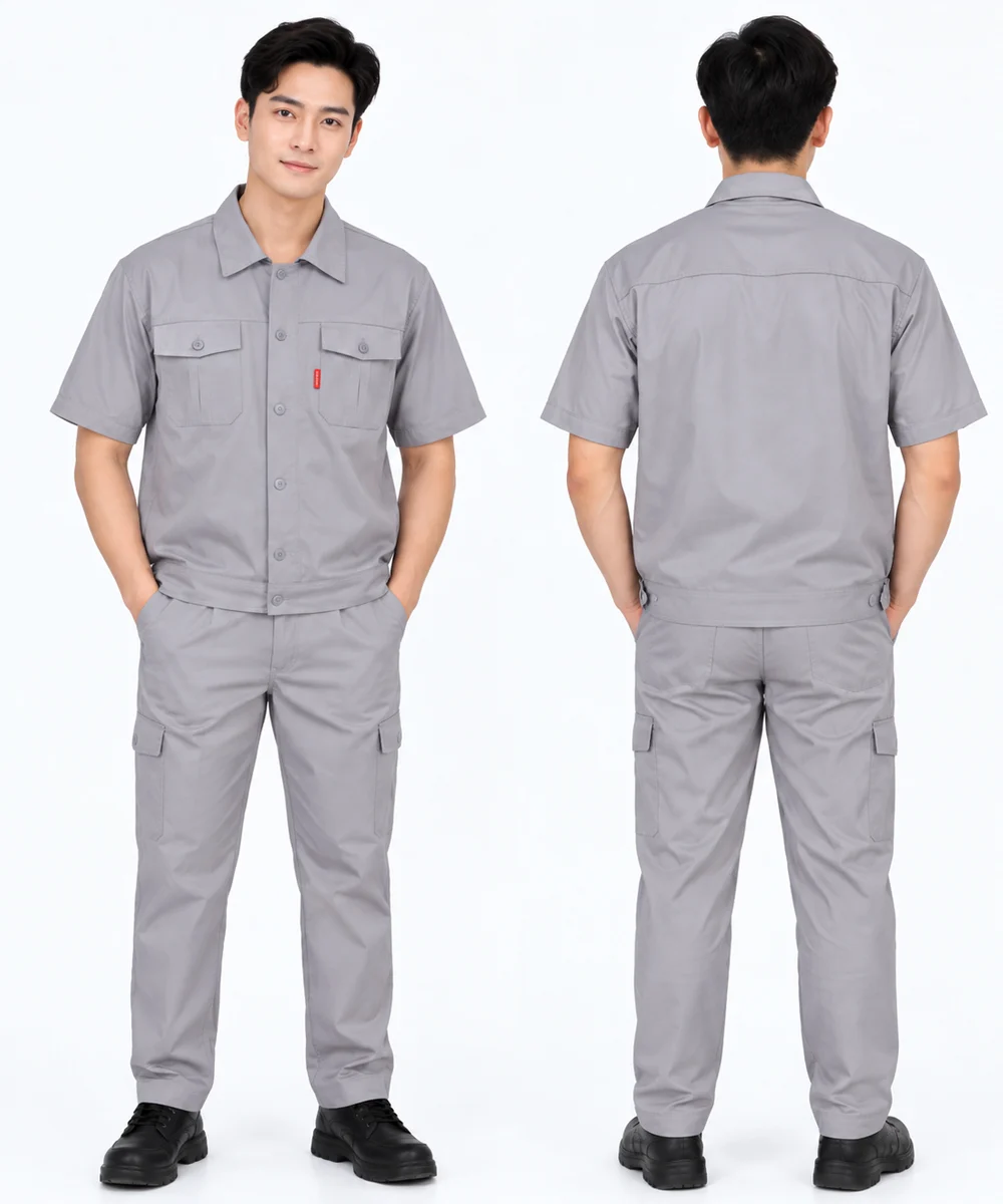 Đồng phục công nhân ngắn tay màu xám