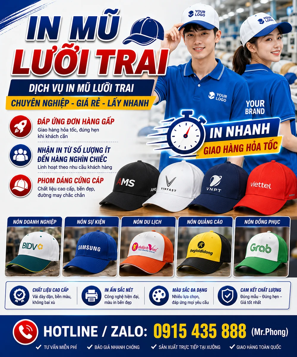 In mũ lưỡi trai