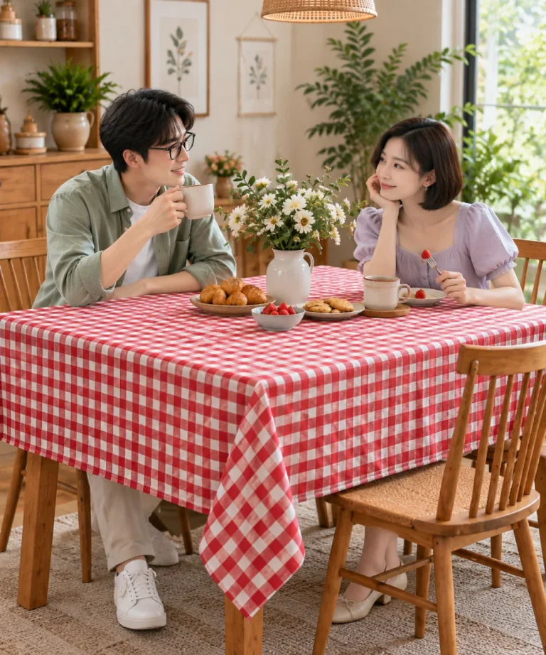 Khăn trải bàn Họa tiết kẻ caro đỏ trắng