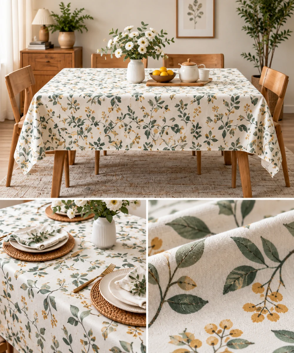 Khăn trải bàn cotton in họa tiết