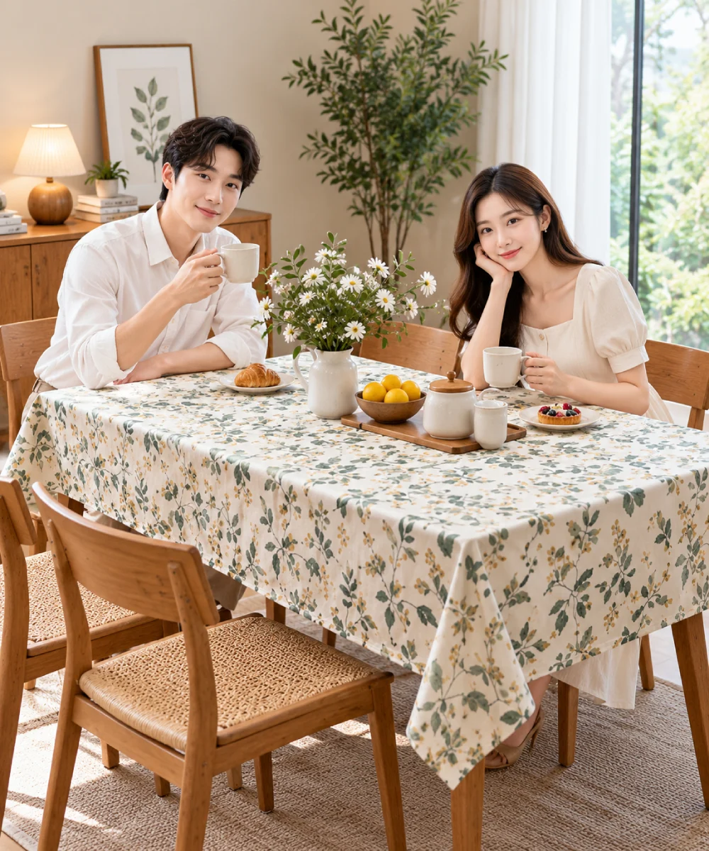 Khăn trải bàn cotton in họa tiết