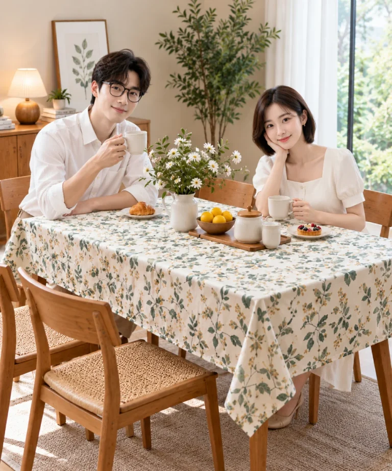 Khăn trải bàn cotton in họa tiết