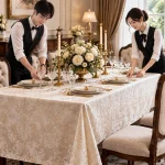 Khăn trải bàn phong cách cổ điển với vải damask ngà vàng