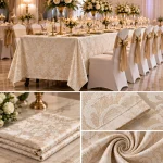 Khăn trải bàn phong cách cổ điển với vải damask ngà vàng