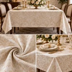 Khăn trải bàn phong cách cổ điển với vải damask ngà vàng