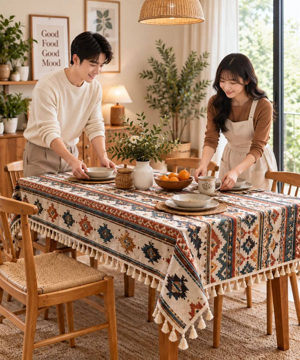 Khăn trải bàn thổ cẩm có tua rua