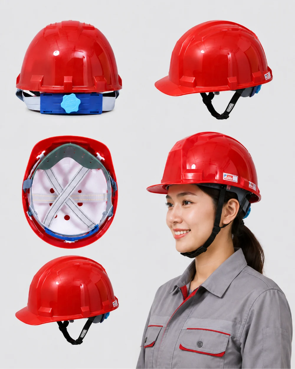 Mũ bảo hộ lao động 3 gân màu đỏ
