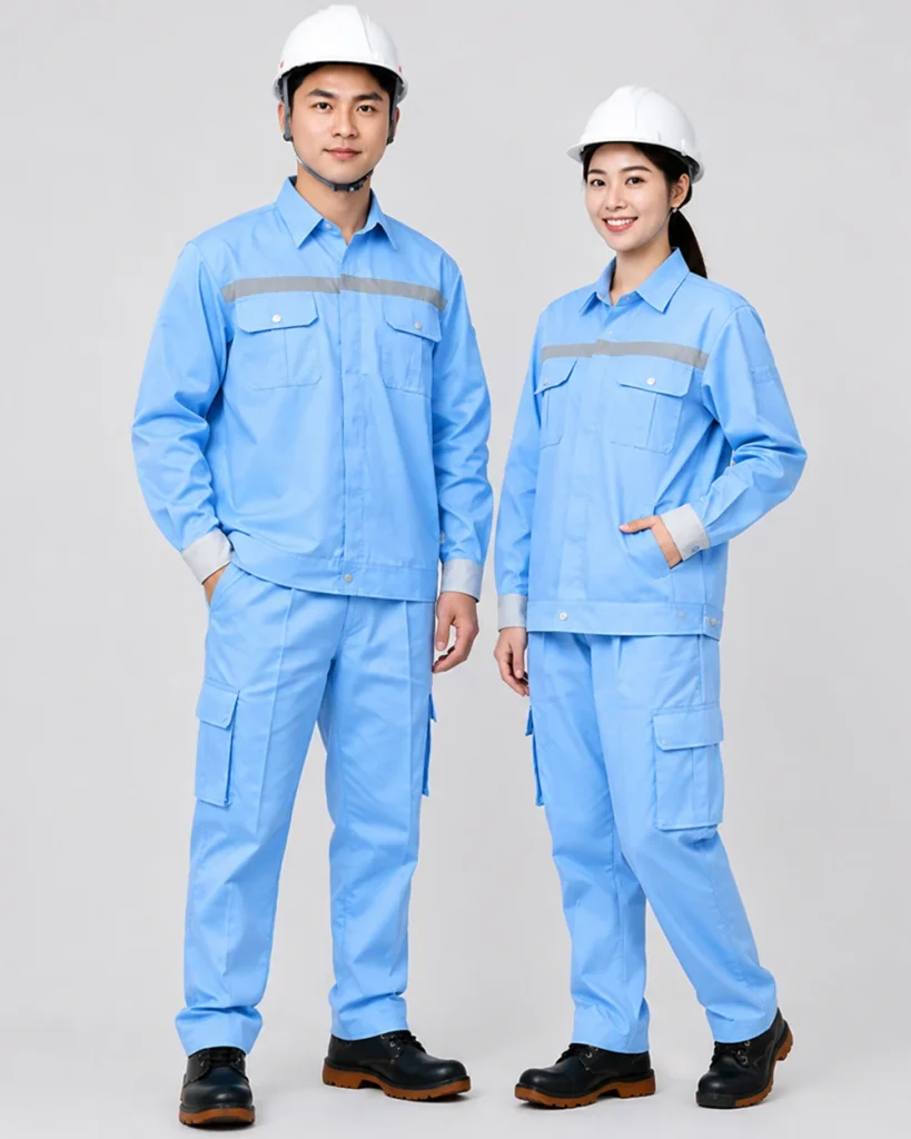Quần áo bảo hộ lao động vải Kaki Protect màu xanh nhạt