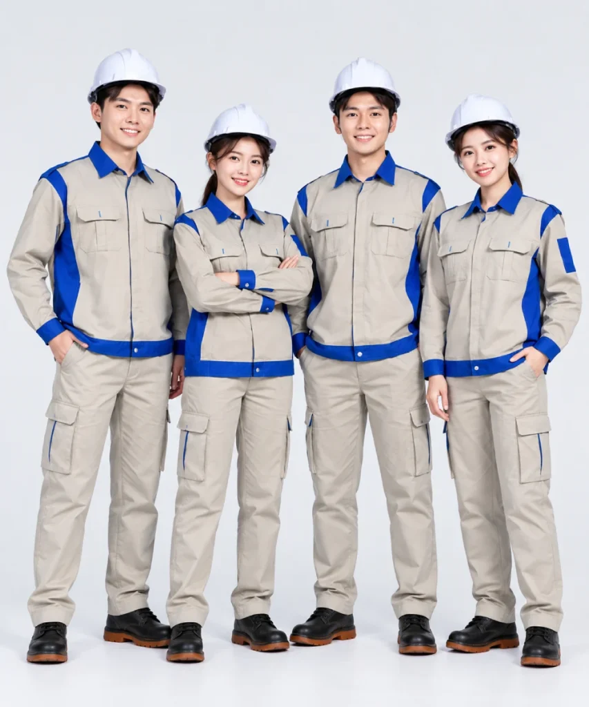 Quần áo bảo hộ lao động màu ghi phối xanh dương