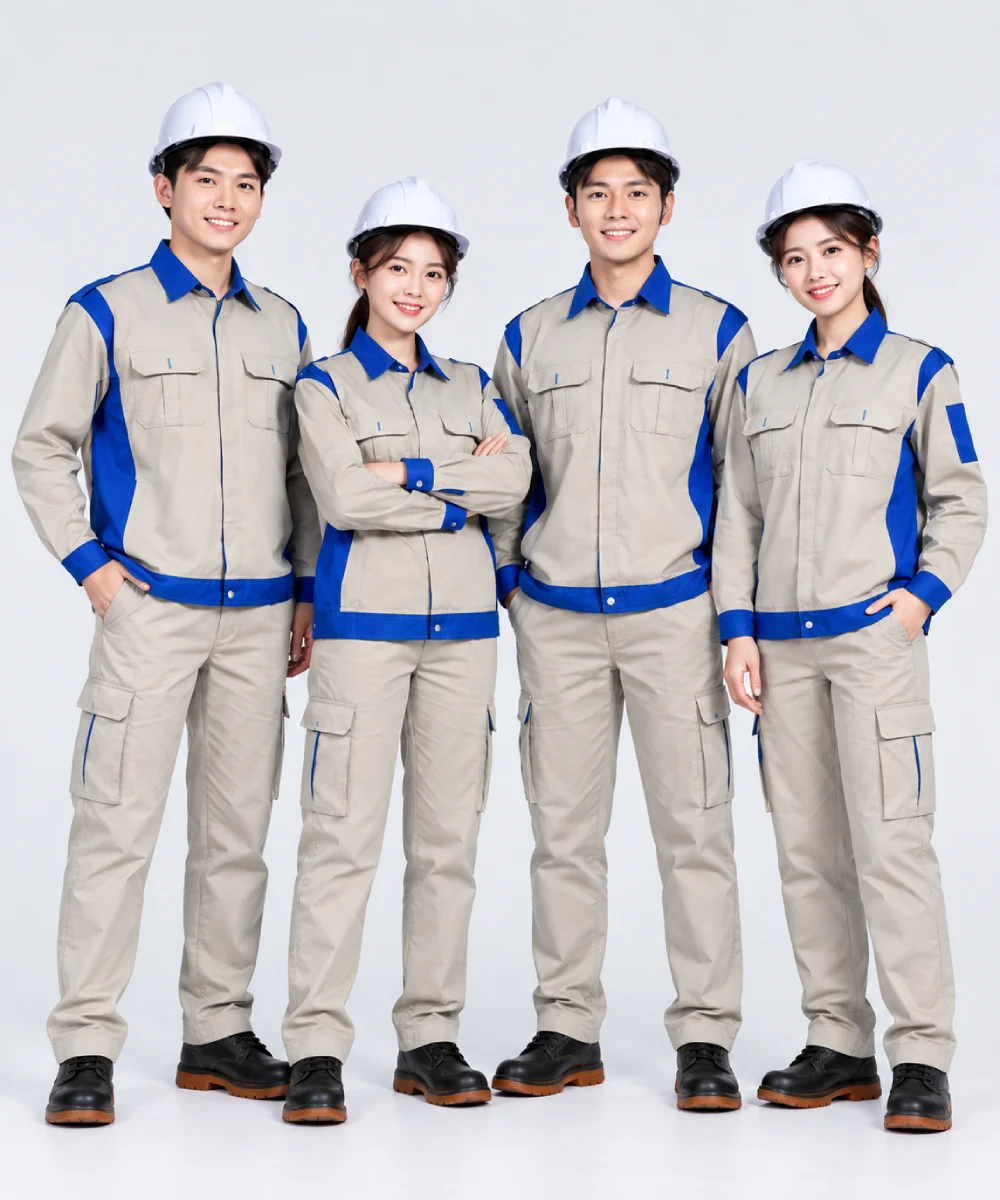Quần áo bảo hộ lao động màu ghi phối xanh dương