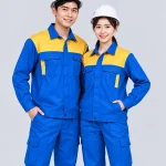 Quần áo bảo hộ lao động màu xanh YA phối vai vàng
