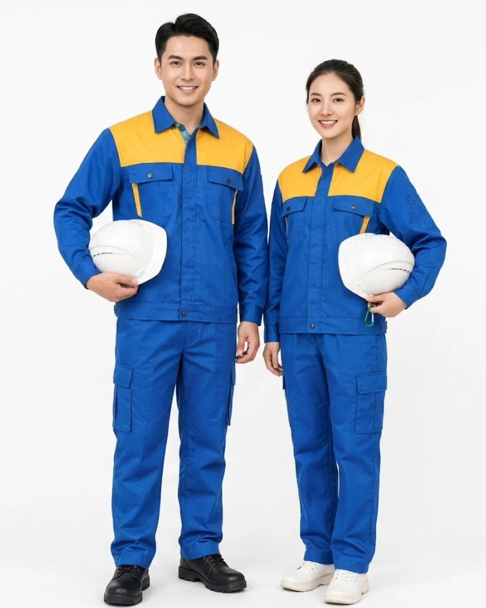 Quần áo bảo hộ lao động màu xanh dương phối cam