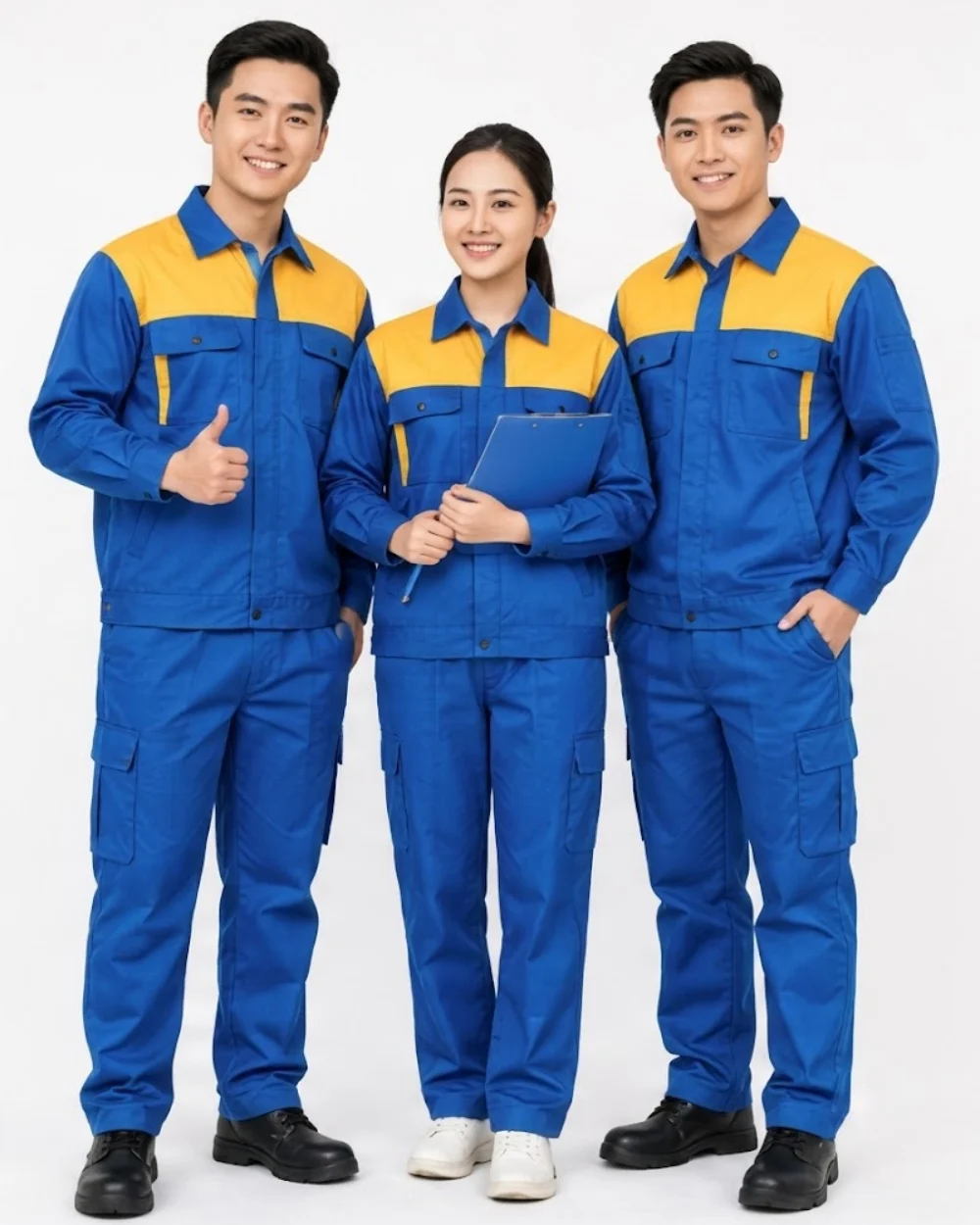 Quần áo bảo hộ lao động màu xanh dương phối cam