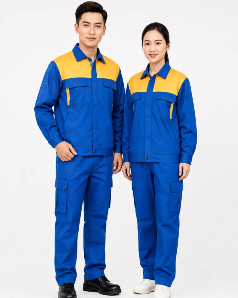 Quần áo bảo hộ lao động màu xanh dương phối cam