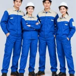 Quần áo bảo hộ lao động màu xanh dương phối ghi sáng