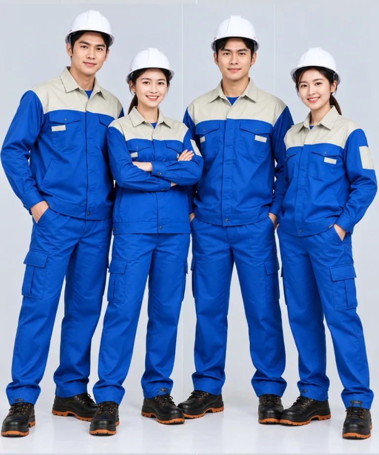 Quần áo bảo hộ lao động màu xanh dương phối ghi sáng