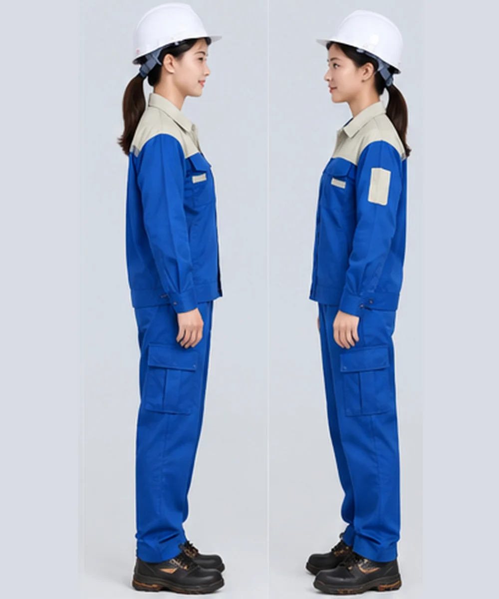 Quần áo bảo hộ lao động màu xanh dương phối ghi sáng