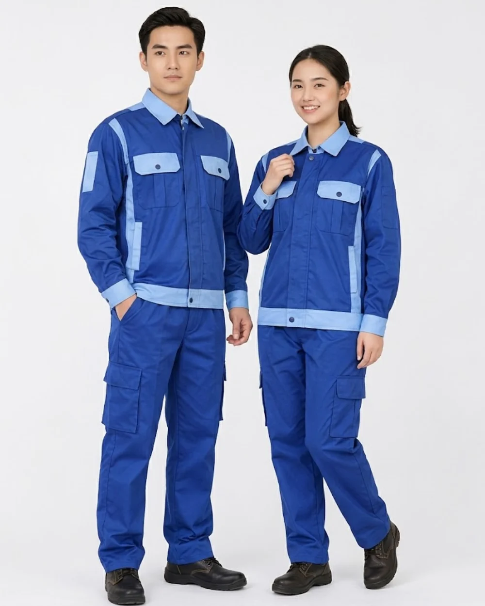 Quần áo bảo hộ lao động màu xanh dương phối xanh nhạt