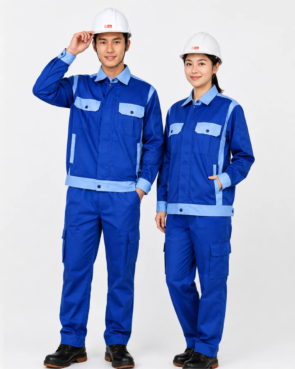 Quần áo bảo hộ lao động màu xanh dương phối xanh nhạt