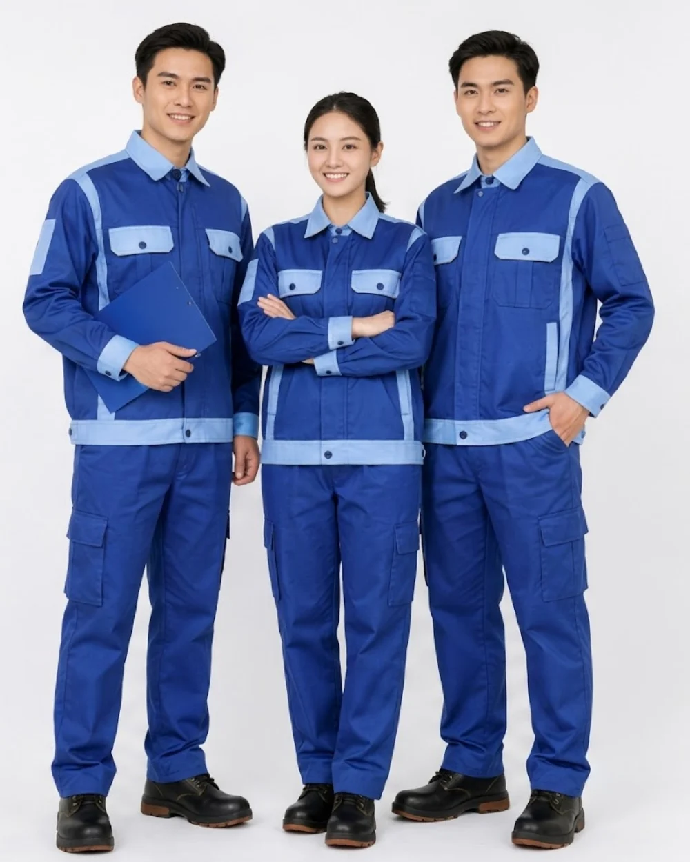 Quần áo bảo hộ lao động màu xanh dương phối xanh nhạt