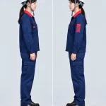 Quần áo bảo hộ lao động màu xanh navy phối cổ đỏ