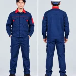 Quần áo bảo hộ lao động màu xanh navy phối cổ đỏ