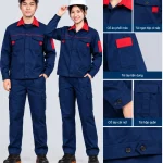 Quần áo bảo hộ lao động màu xanh navy phối cổ đỏ