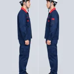 Quần áo bảo hộ lao động màu xanh navy phối cổ đỏ