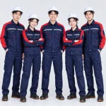 Quần áo bảo hộ lao động màu xanh navy phối đỏ