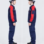 Quần áo bảo hộ lao động màu xanh navy phối đỏ