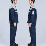 Quần áo bảo hộ lao động màu xanh navy phối vai ghi sáng